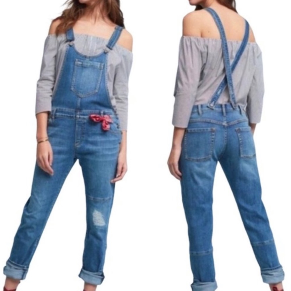 Pilcro and the Letterpress Faye Denim Distressed Overalls Medium Wash Size 25